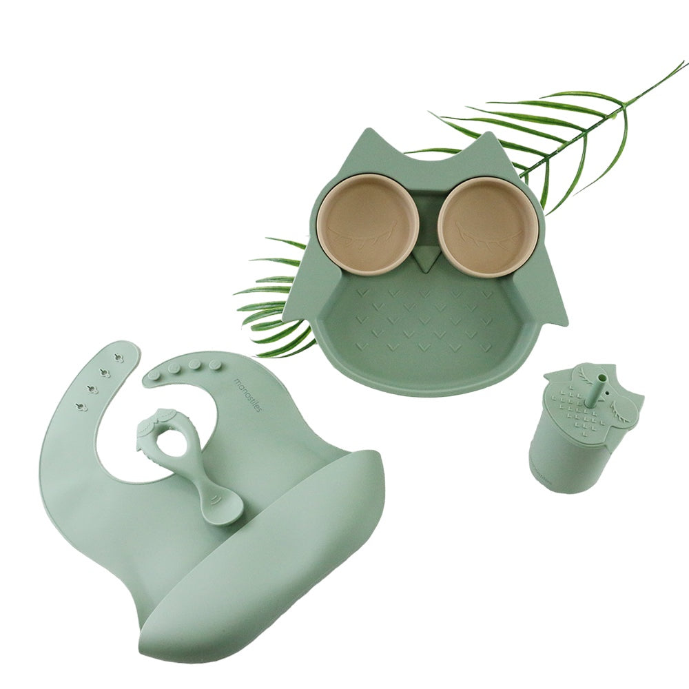 Børne hagesmæk i silikone - Grøn - Manostiles Danish Design