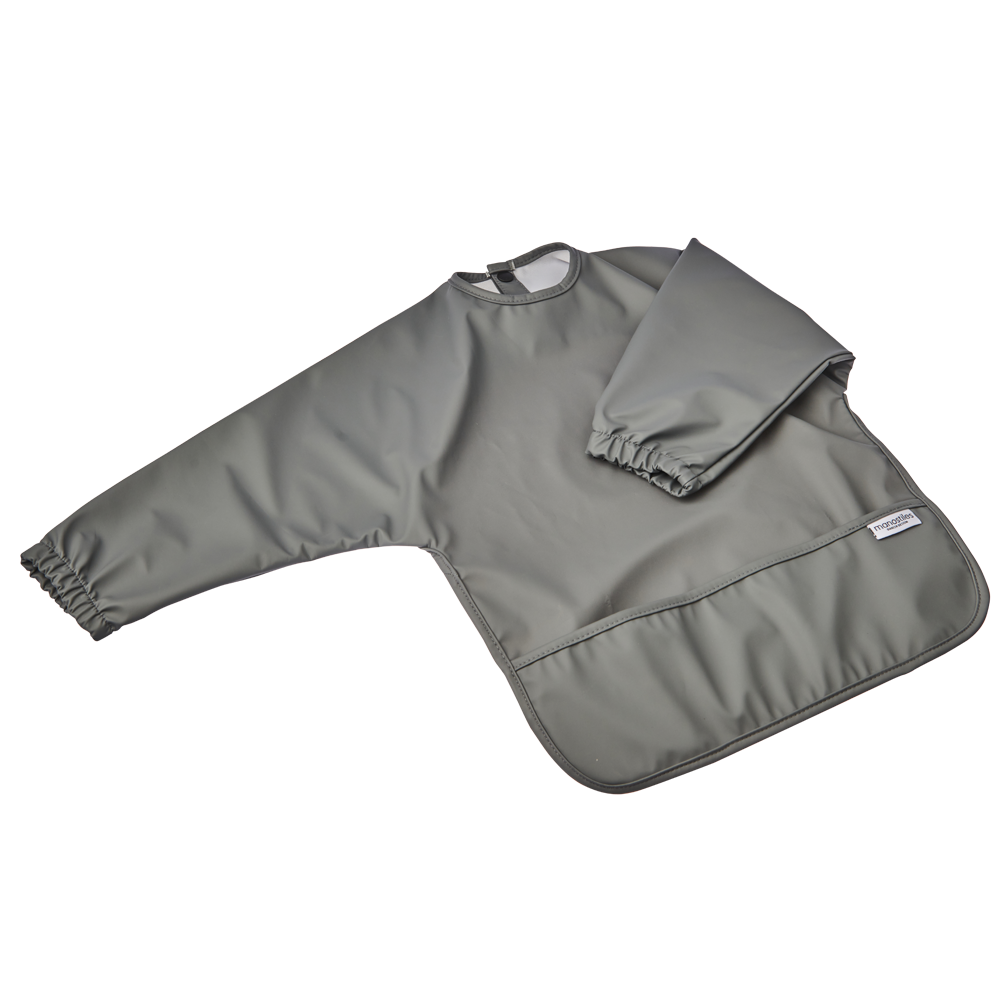 Børne hagesmæk junior med ærmer - Grå - Manostiles Danish Design