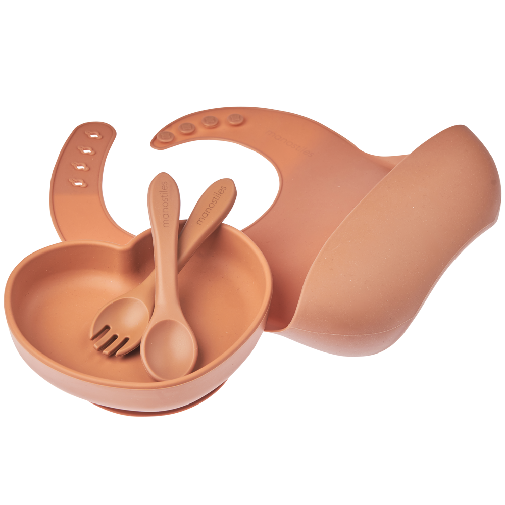 Børne spisesæt - 3 dele Brun - Manostiles Danish Design