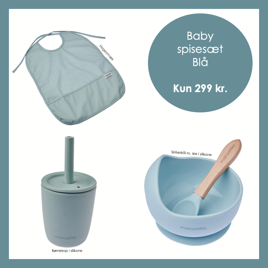 Baby spisesæt - 3 dele - blå - Manostiles Danish Design