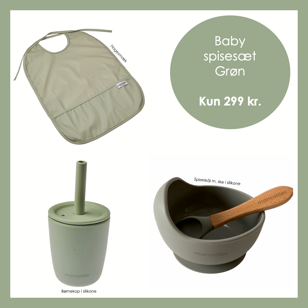 Baby spisesæt 3 dele - grøn - Manostiles Danish Design