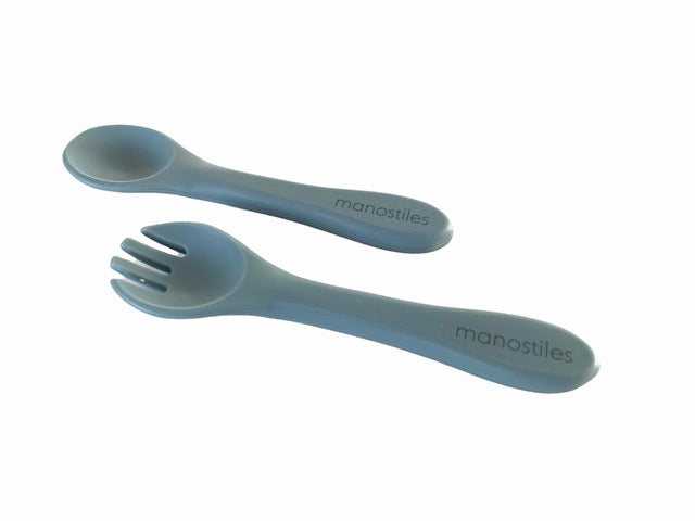 Børnebestik Silikone - Blå - Manostiles Danish Design