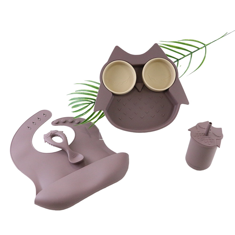 Børne hagesmæk i silikone - Blomme - Manostiles Danish Design