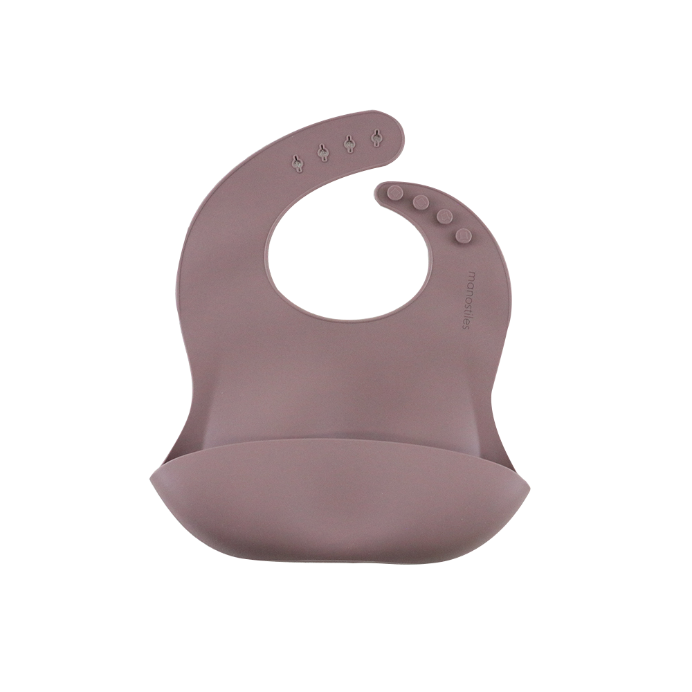 Børne hagesmæk i silikone - Blomme - Manostiles Danish Design