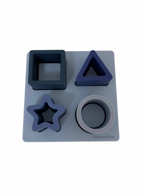 Puslespil baby - Geometriske forme silikone - blå