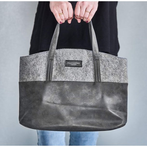 Luksus shopper taske - Grå & sort - Manostiles Danish Design 