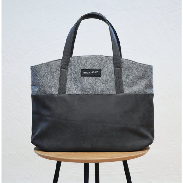 Luksus shopper taske - Grå & sort - Manostiles Danish Design 